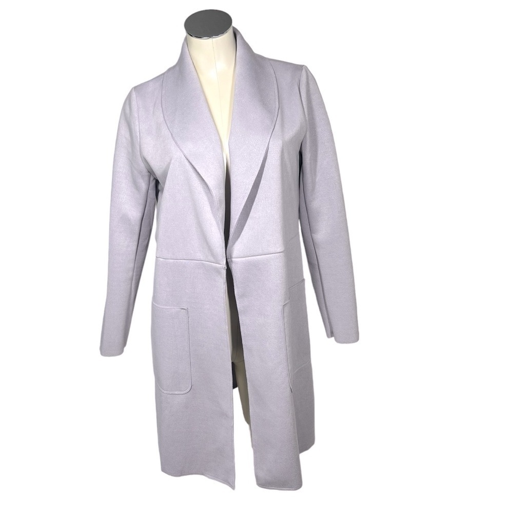 NWT STORY ON Amelia Open Front Long Blazer Lavender Suede Jacket Coat Size M